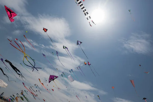 Aquiloni Con Cielo Blu Nuvole Bianche — Foto Stock