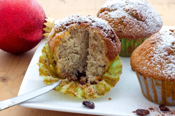 Muffins Uma Mesa Madeira — Fotografia de Stock