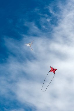 Gökyüzünde uçuşan renkli uçurtmalar