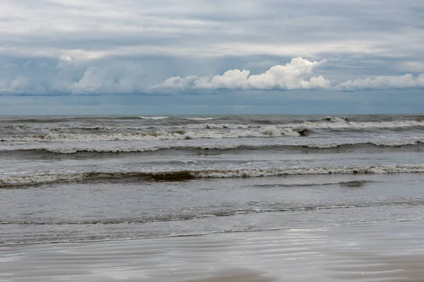 Kış deniz kıyısında bulutlar ve dalgalar