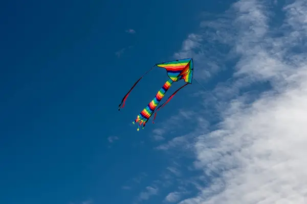 Kites Coloridos Voando Sobre Céu — Fotografia de Stock