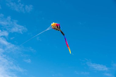 Gökyüzünde uçuşan renkli uçurtmalar