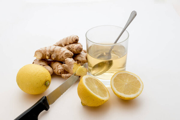 Healthy herbal tea with ginger and lemon