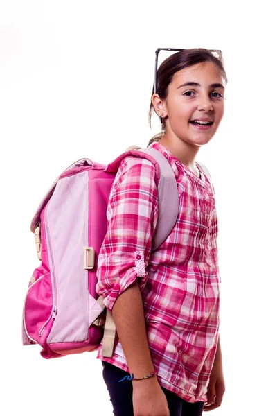 Smiling little girl with backpack — Stock Photo, Image