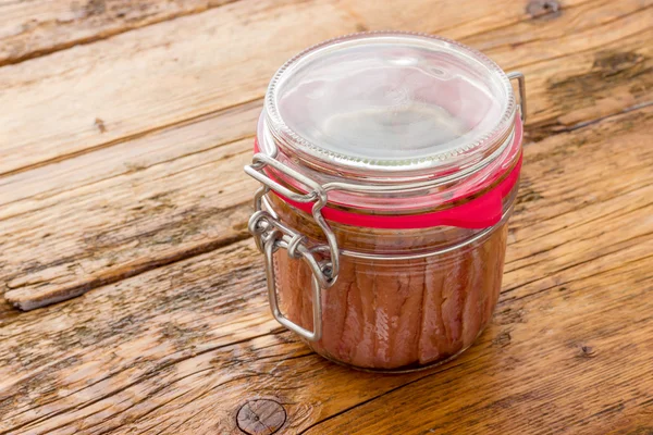 Jar of anchovies — Stock Photo, Image