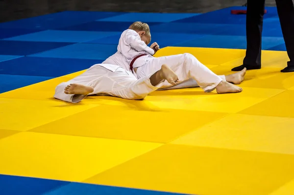 Dwa judoka na tatami. — Zdjęcie stockowe