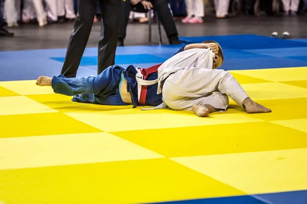 Dois judoca no tatami . — Fotografia de Stock