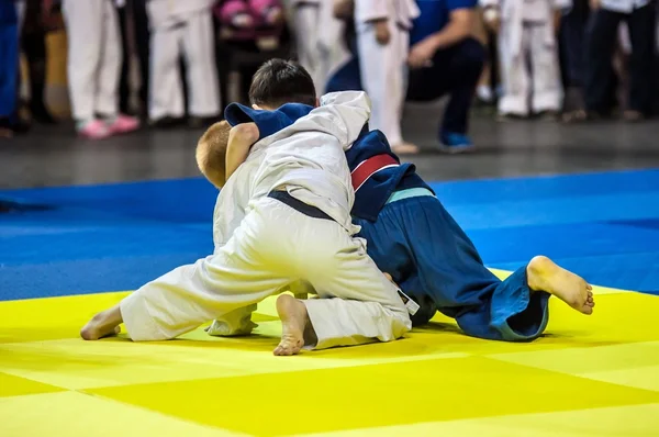 Dois judoca no tatami . — Fotografia de Stock