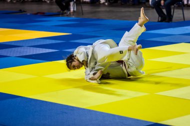 Orenburg, Rusya Federasyonu - 16 Nisan 2016: kız rekabet Judo