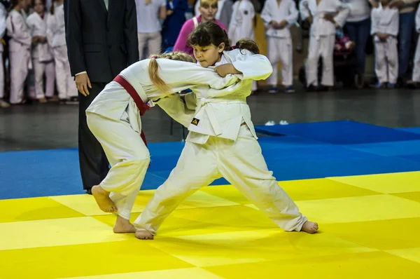 Orenburg, Russia - 16 April 2016: Girls compete in Judo — Stock Photo, Image