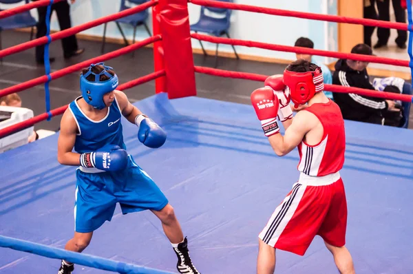 Orenburg, Rusia - 28 de abril de 2016: Los boxeadores masculinos compiten — Foto de Stock