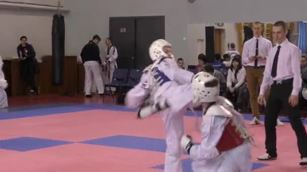 Orenburg, Russia - 27 March 2016: The boys compete in taekwondo — Stock Video