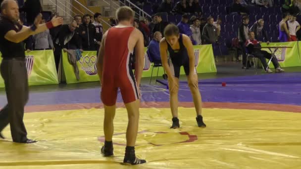 Orenburg, Russia - 28 January 2016: Boys compete in freestyle wrestling — Stock Video