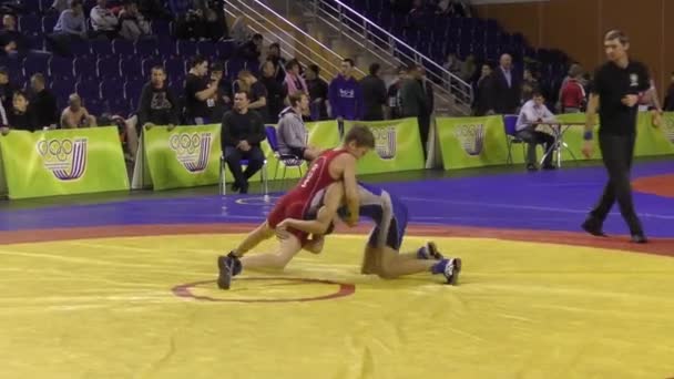 Orenburg, Russia - 28 January 2016: Boys compete in freestyle wrestling — Stock Video