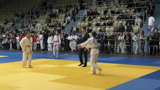 Orenburg, Federacja Rosyjska - 5 lutego 2016: dziewczyny konkurować w judo — Wideo stockowe