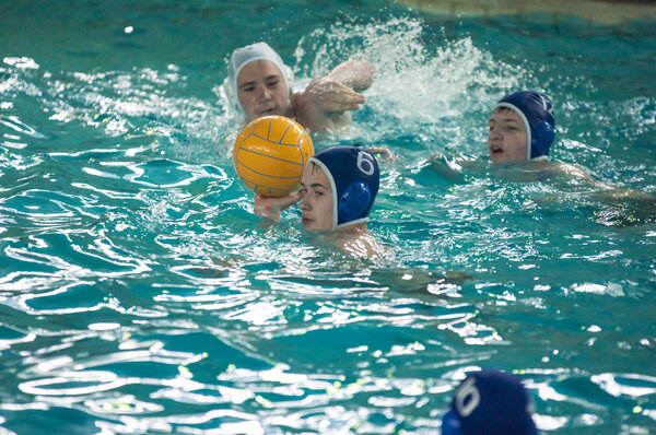 Orenburg, Russia - 6 May 2015: The boys play in water polo