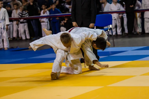 Orenburg, Rusia - 16 de abril de 2016: Los niños compiten en Judo — Foto de Stock