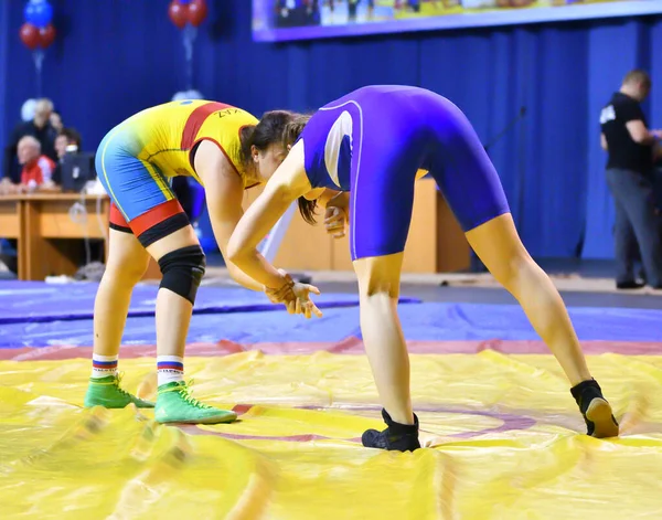 Orenburg Rússia Outubro 2017 Meninas Competem Wrestling Esportivo Torneio All — Fotografia de Stock