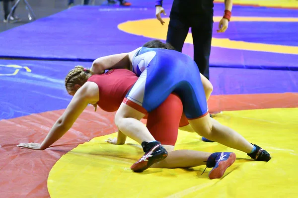 Orenburg Rússia Outubro 2017 Meninas Competem Wrestling Esportivo Torneio All — Fotografia de Stock