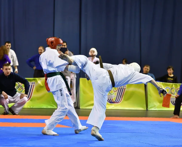 Orenburg Rússia Março 2017 Ano Meninos Competem Karatê Campeonato Região — Fotografia de Stock