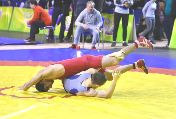 Orenburg Rusia Marzo 2017 Hombres Jóvenes Compiten Lucha Deportiva Campeonato —  Fotos de Stock