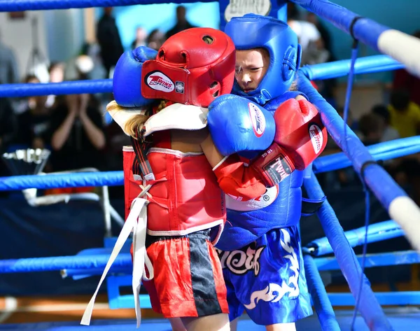 Orenburg Russia Ottobre 2019 Ragazze Competono Nella Boxe Thailandese Muay — Foto Stock