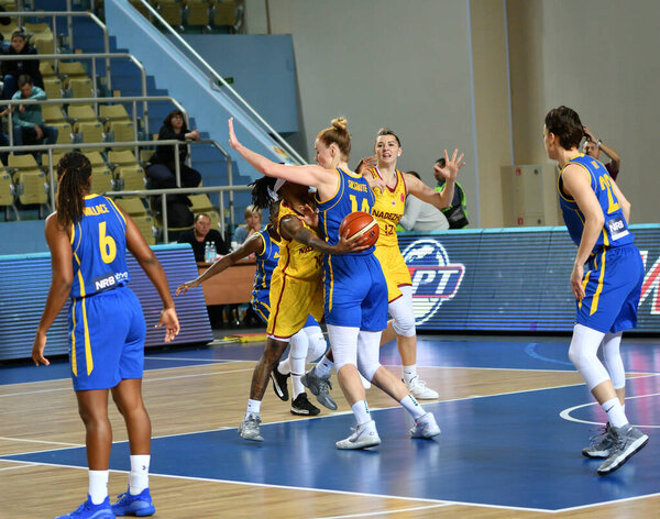 Orenburg Russia - October 31, 2019: Girls play basketball Euroleague match between BC Nadezhda (Orenburg) and BC Castors Braine (Belgium) 