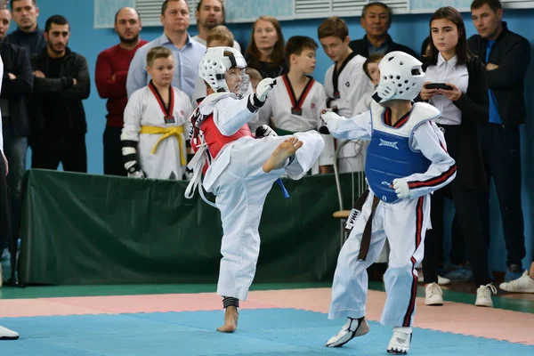 Orenburg Rússia Outubro 2019 Meninos Competem Taekwondo Artes Marciais Coreanas — Fotografia de Stock