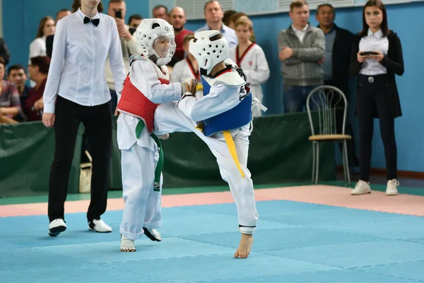 Orenburg Russie Octobre 2019 Les Garçons Concourent Taekwondo Arts Martiaux — Photo