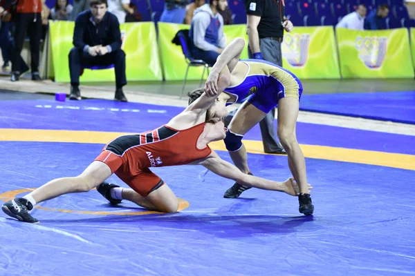 Orenburg Rusia Marzo 2017 Hombres Jóvenes Compiten Lucha Deportiva Campeonato — Foto de Stock