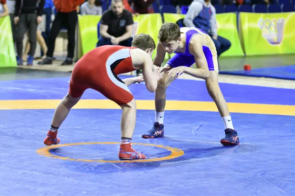 Orenburg Rússia Março 2017 Jovens Sexo Masculino Competem Wrestling Esportivo — Fotografia de Stock