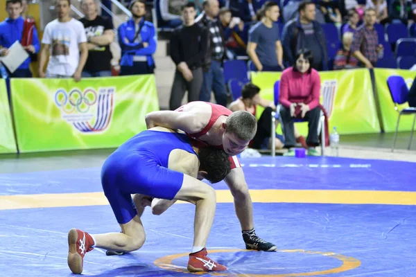 Orenburg Rússia Março 2017 Jovens Sexo Masculino Competem Wrestling Esportivo — Fotografia de Stock