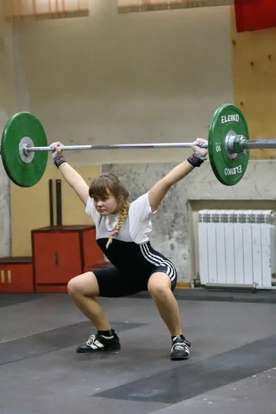 Orenburg Russia December 2017 Years Girls Compete Weightlifting Championship Field — Stock Photo, Image