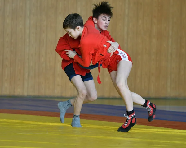 Orenburg Rusland Februari 2019 Jongenswedstrijden Zelfverdediging Zonder Wapens Kampioenschappen Schoolsporten — Stockfoto