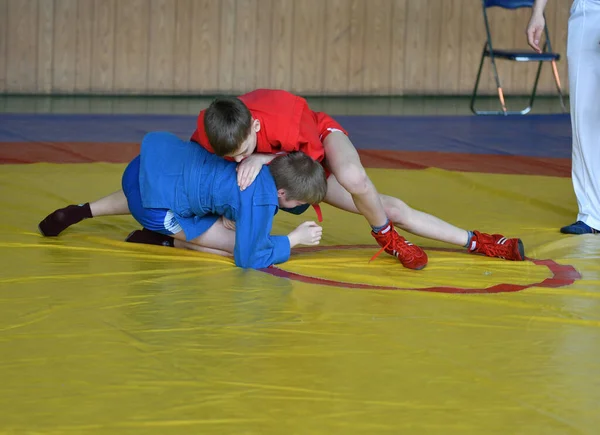 Orenburg Rusland Februari 2019 Jongenswedstrijden Zelfverdediging Zonder Wapens Kampioenschappen Schoolsporten — Stockfoto