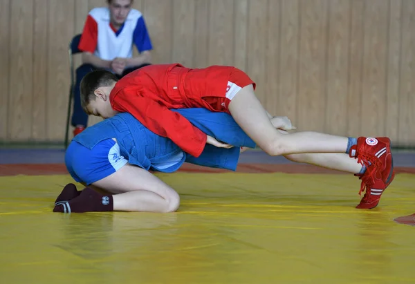 Orenburg Ryssland Februari 2019 Pojktävlingar Självförsvar Utan Vapen Mästerskapsskolan Sport — Stockfoto