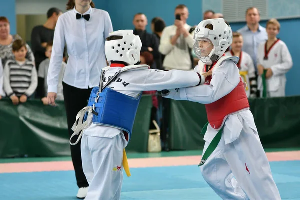 Orenburg Rússia Outubro 2019 Meninos Competem Taekwondo Artes Marciais Coreanas — Fotografia de Stock