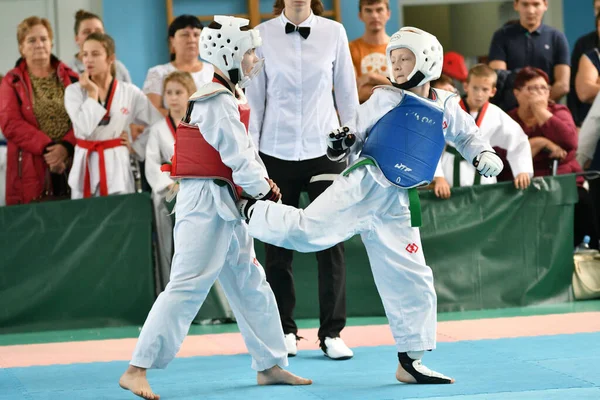 Orenburg Russia October 2019 Boys Compete Taekwondo Korean Martial Arts — Stock Photo, Image