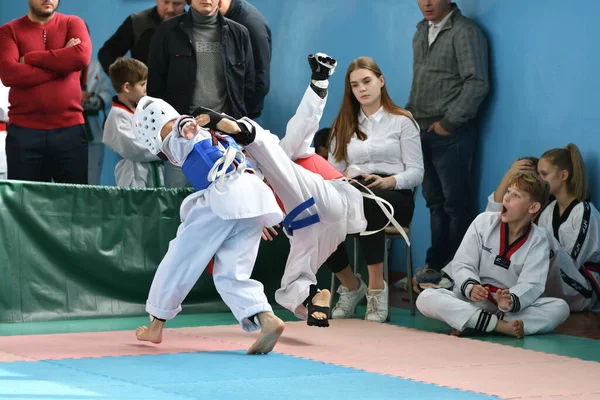 Orenburg Rusia Octubre 2019 Los Niños Compiten Taekwondo Artes Marciales —  Fotos de Stock