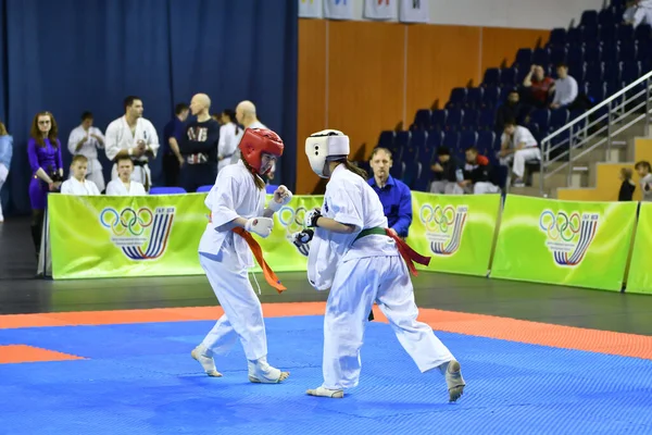 Orenburg Rusia Marzo 2017 Año Las Niñas Compiten Karate Campeonato — Foto de Stock
