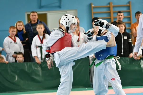 Orenburg Russia Ottobre 2019 Ragazzi Gareggiano Nel Taekwondo Arti Marziali — Foto Stock