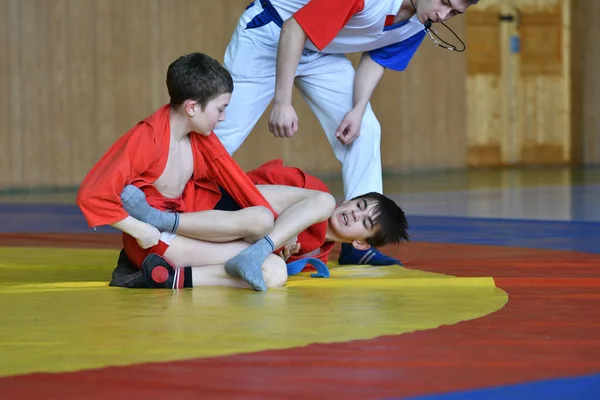 Orenburg Rusland Februari 2019 Jongenswedstrijden Zelfverdediging Zonder Wapens Kampioenschappen Schoolsporten — Stockfoto