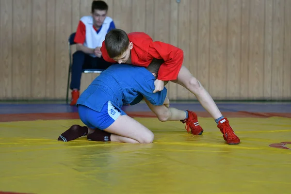 Orenburg Ryssland Februari 2019 Pojktävlingar Självförsvar Utan Vapen Mästerskapsskolan Sport — Stockfoto