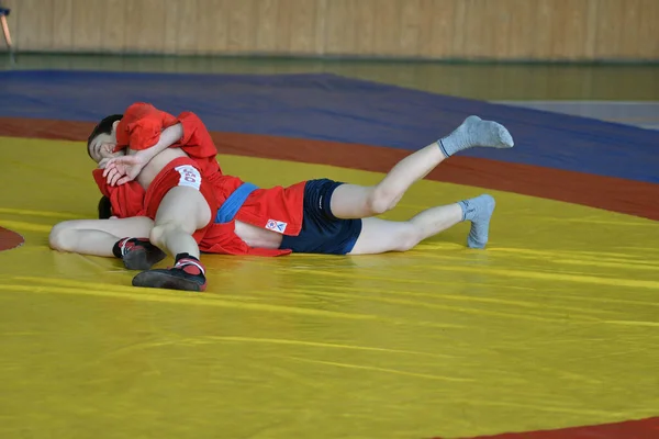 Orenburg Ryssland Februari 2019 Pojktävlingar Självförsvar Utan Vapen Mästerskapsskolan Sport — Stockfoto