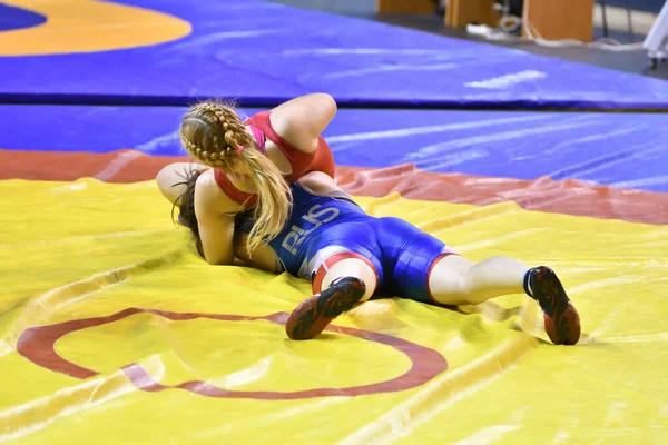 Orenburg Rússia Outubro 2017 Meninas Competem Wrestling Esportivo Torneio All — Fotografia de Stock