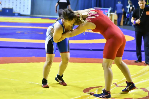 Orenburg Rusia Octubre 2017 Las Niñas Compiten Lucha Deportiva Torneo — Foto de Stock