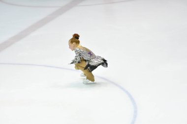 Orenburg, Russia - March 31, 2018 year: Girl compete in figure skating 