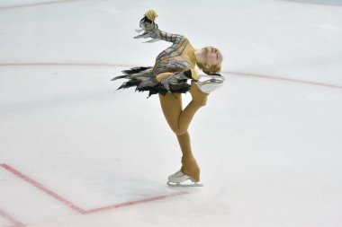Orenburg, Russia - March 31, 2018 year: Girl compete in figure skating 