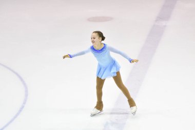 Orenburg, Russia - March 31, 2018 year: Girl compete in figure skating 