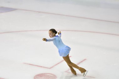 Orenburg, Russia - March 31, 2018 year: Girl compete in figure skating 